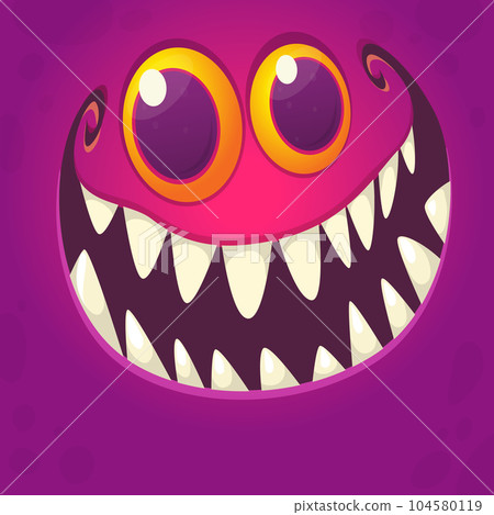 Funny cartoon monster character face expression. Illustration of cute and happy mythical alien creature. Halloween design 104580119