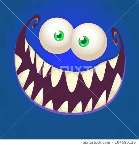 Funny cartoon monster character face expression. Illustration of cute and happy mythical alien creature. Halloween design Funny cartoon monster character face expression. Illustration of cute and happy mythical alien creature. Halloween design 104580120