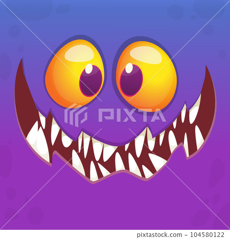 Funny cartoon monster character face expression. Illustration of cute and happy mythical alien creature. Halloween design 104580122