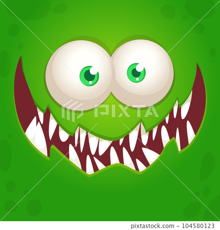 Funny cartoon monster character face expression. Illustration of cute and happy mythical alien creature. Halloween design Funny cartoon monster character face expression. Illustration of cute and happy mythical alien creature. Halloween design 104580123