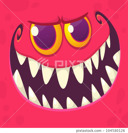 Angry cartoon monster face. Illustration of grumpy and mad creature expression. Halloween design 104580126