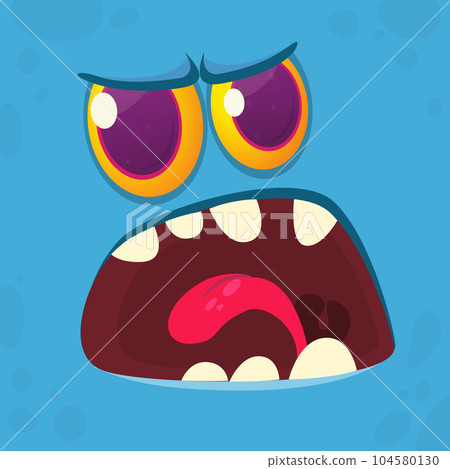 Angry cartoon monster face. Illustration of grumpy and mad creature expression. Halloween design Angry cartoon monster face. Illustration of grumpy and mad creature expression. Halloween design 104580130