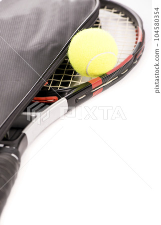tennis racquet in a case and ball on a white background tennis racquet in a case and ball on a white background 104580354
