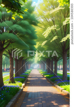 AI圖像 綠樹成蔭的道路圖像 AI圖像 綠樹成蔭的道路圖像 104580393