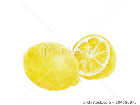 Illustration of lemon drawn by watercolor White back Transparent background 104580973