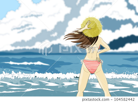 She in a swimsuit standing on the summer beach 3 She in a swimsuit standing on the summer beach 3 104582442