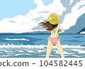 She in a swimsuit standing on the summer beach 4 104582445