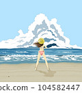She in a swimsuit standing on the summer beach 1 104582447
