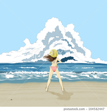 She in a swimsuit standing on the summer beach 1 She in a swimsuit standing on the summer beach 1 104582447