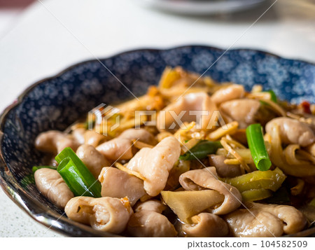 Fried pork intestine with shredded ginger Fried pork intestine with shredded ginger 104582509