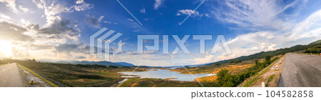 beautiful view of mountain,blue sky. Din Dam ThaPha, Sirikit Dam uttaradit Thailand. 104582858