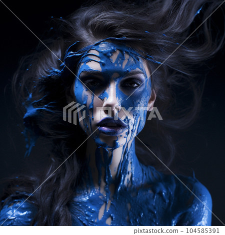 Paint dripping on beautiful young woman. Beauty woman face makeup close up. Art. Generative ai 104585391