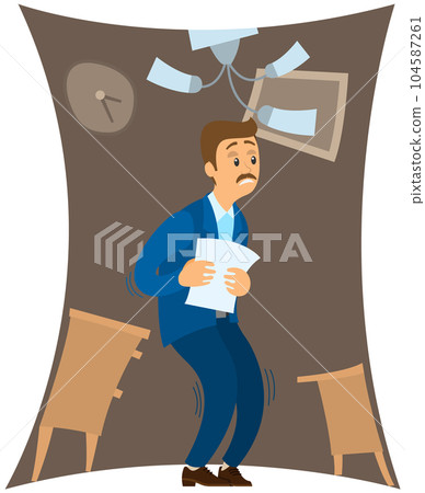 Frightened businessman standing in shrinking room. Claustrophobia, fear of enclosed spaces concept Frightened businessman standing in shrinking room. Claustrophobia, fear of enclosed spaces concept 104587261
