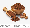 Wooden scoop with cacao powder isolated on white 104587535