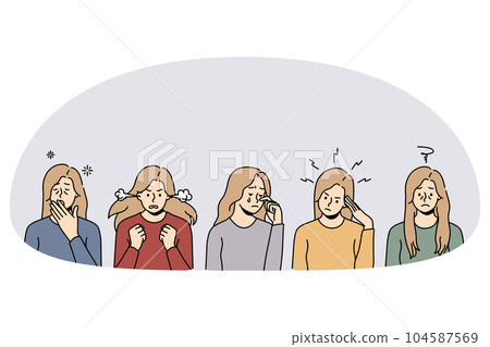 Set of women suffer from stress symptoms 104587569