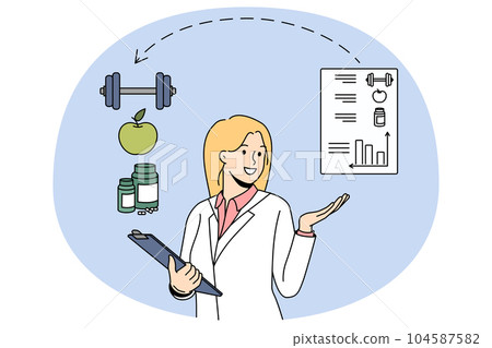 Female nutritionist recommend healthy eating and sport Female nutritionist recommend healthy eating and sport 104587582