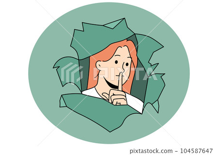 Woman keep finger at lips ask silence Woman keep finger at lips ask silence 104587647
