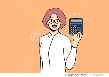 Woman accountant with calculator for professional calculating tax on company profits 104587730