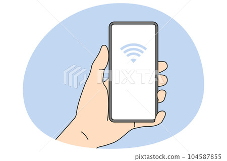 Person holding cellphone with NFC on screen Person holding cellphone with NFC on screen 104587855