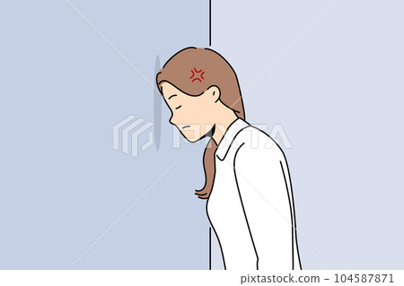 Woman bangs head against wall because of mental problems or failures in personal life Woman bangs head against wall because of mental problems or failures in personal life 104587871