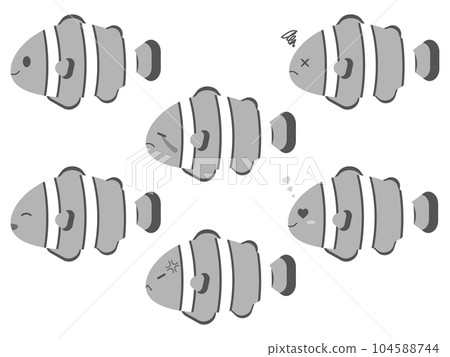 Loose and cute anemone fish 6 species set Grayscale 104588744