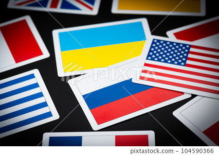 Flags of Russia, Ukraine, European countries and America 104590366