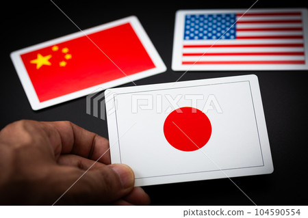 American, Chinese and Japanese flags American, Chinese and Japanese flags 104590554