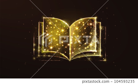 Abstract golden magic book with stars on a dark background. Magic or legend book Abstract golden magic book with stars on a dark background. Magic or legend book 104593235