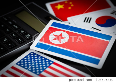 North Korea flag and calculator 104593250
