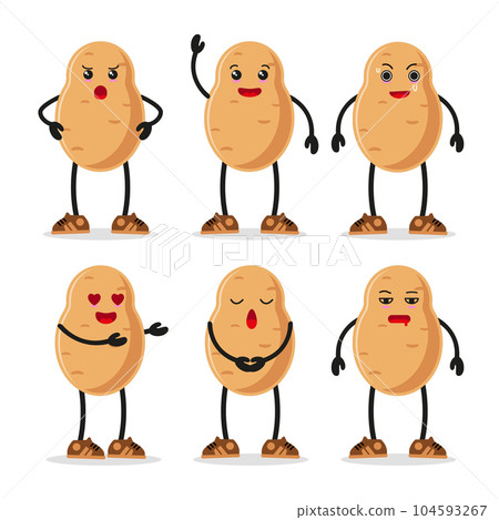 funny potato cartoon with many expressions. different vegetable activity vector illustration flat design. smart potato for children story book. funny potato cartoon with many expressions. different vegetable activity vector illustration flat design. smart potato for children story book. 104593267