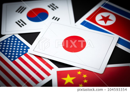 中國、朝鮮、韓國、美國和日本國旗 104593354