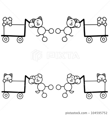 Push the shopping cart and Nyanmaru's line drawing set dog cat Push the shopping cart and Nyanmaru's line drawing set dog cat 104595752