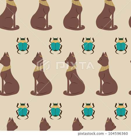 Ancient Egyptian themed vector seamless pattern with cats Ancient Egyptian themed vector seamless pattern with cats 104596360
