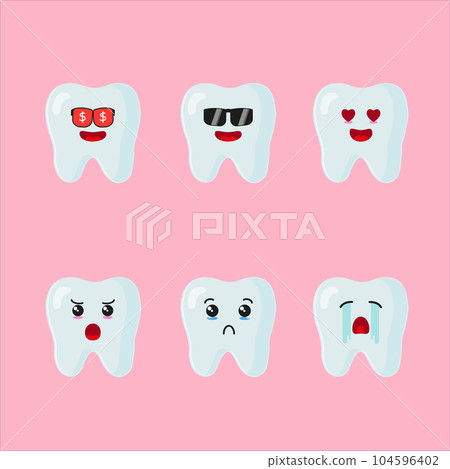 Cute happy teeth wear sunglasses character different pose activity. tooth different face expression vector illustration set. Cute happy teeth wear sunglasses character different pose activity. tooth different face expression vector illustration set. 104596402