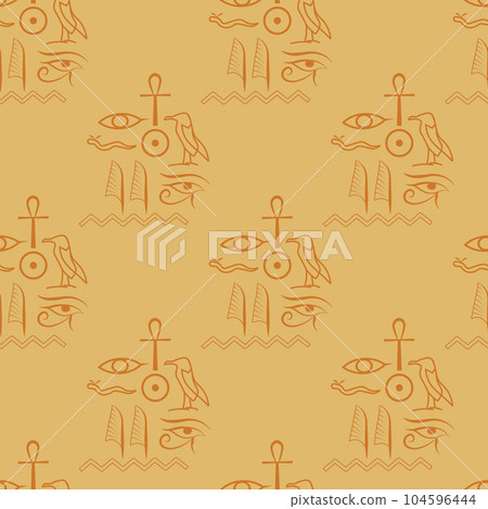 Ancient Egyptian themed vector seamless pattern with hieroglyphs Ancient Egyptian themed vector seamless pattern with hieroglyphs 104596444