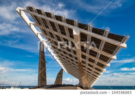 Solar panels pergola in Barcelona's Forum Harbor Port 104596865
