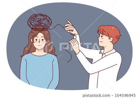 Psychologist help female patient with confused thoughts 104596945