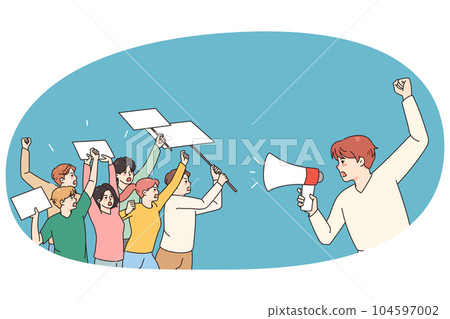 Male leader head riot with people Male leader head riot with people 104597002