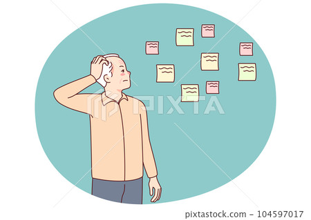 Old man use notes suffering from memory loss 104597017