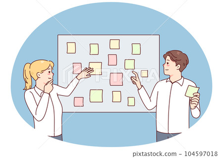 Employees engaged in creative thinking in office 104597018