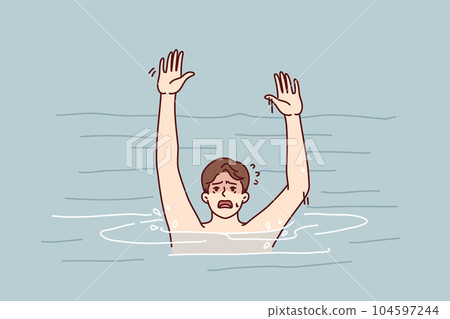 Drowning man screams trying to call for help after sudden spasm that happened while swimming 104597244