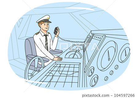 Boat captain in uniform talk on radio 104597266