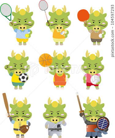 Illustration set of dragons enjoying various sports 104597293