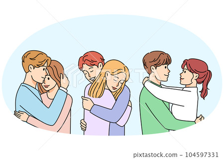 Happy couples hugging 104597331