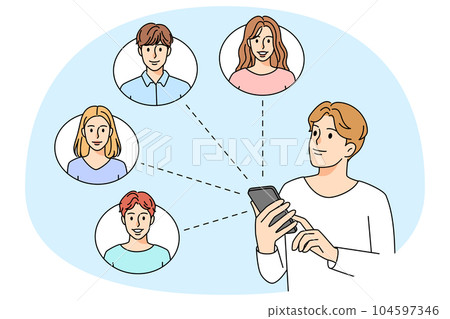 Man communicate online with people 104597346