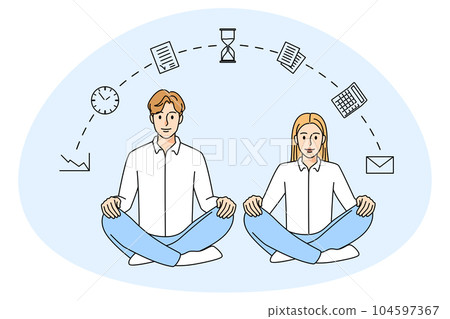 Businesspeople in lotus position at workplace 104597367