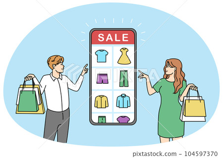 People shopping online on cellphone 104597370