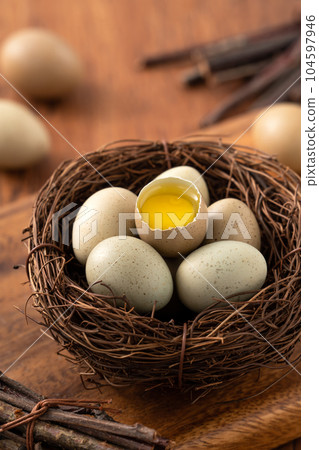 Rutin chicken Ludin chicken egg egg brown brown gray Egg in nest egg 生たまご 104597946