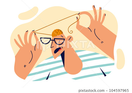 Man with chaos in head is frightened learns about need for intervention psychologist Man with chaos in head is frightened learns about need for intervention psychologist 104597965