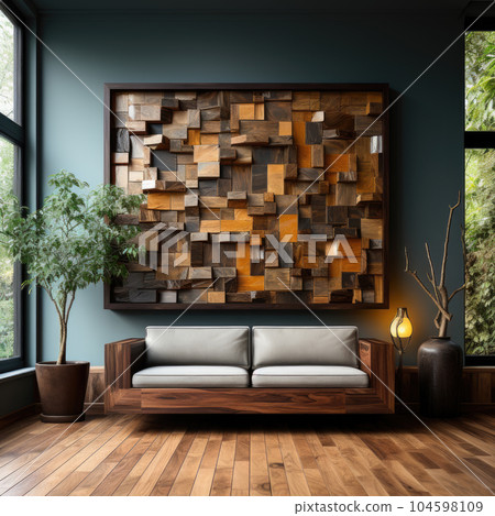 Generative ai illustration of Modern minimal Luxury wood wall in living room Generative ai illustration of Modern minimal Luxury wood wall in living room 104598109